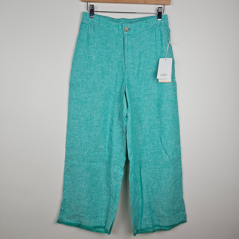 Carve Designs Blake Pant Women XS Fern Chambray Wide Leg Linen Blend Frayed Hem
